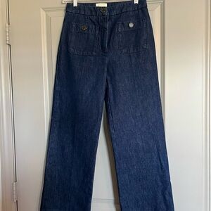 Sezane Dan Trouser Wide Leg Jeans Indigo Blue Denim FR 36 US 4